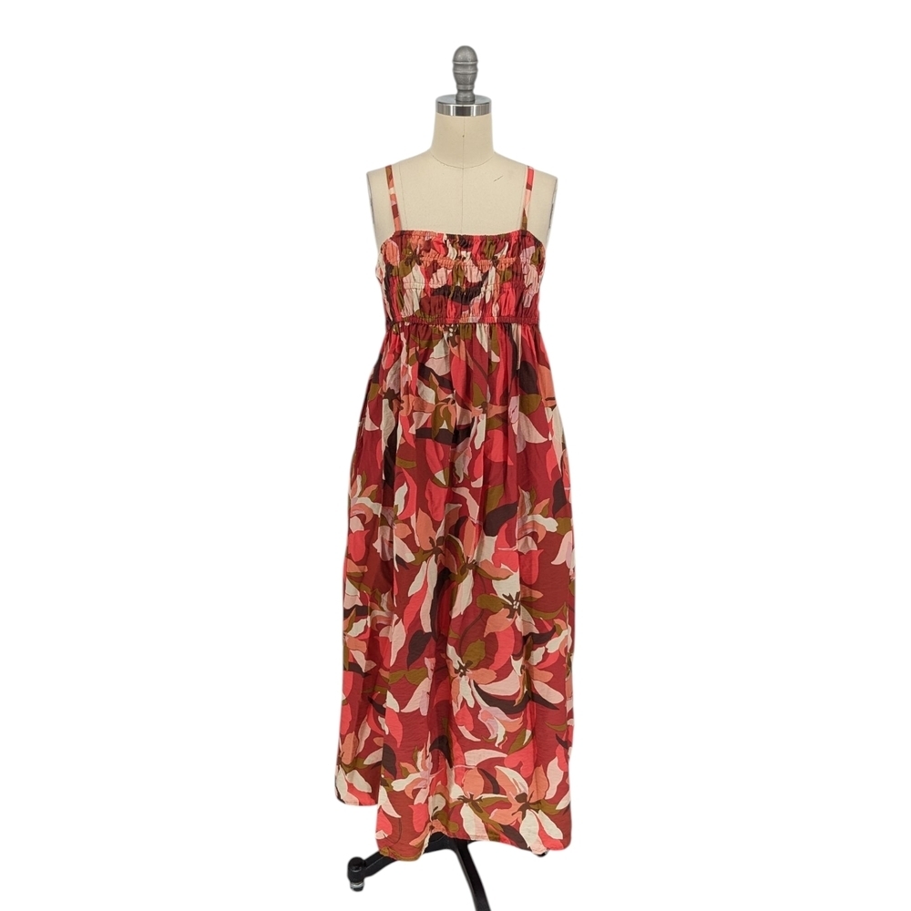 a new day Floral Midi Shift Dress Red size Small bohemian summer resortwear beac
